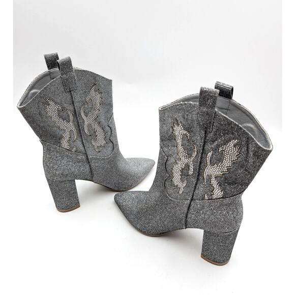 Mia Gypsi Rhinestone Western Ankle Boots Women's Silver Size US7M EU37.5 - Picture 11 of 12